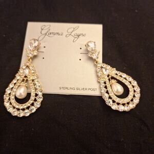 Beautiful Gemma Layne Goldtone Clear Rhinestone Dangle Earrings Silver Post